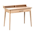**Moderne Houten Bureau met Lades en Open Opslag**