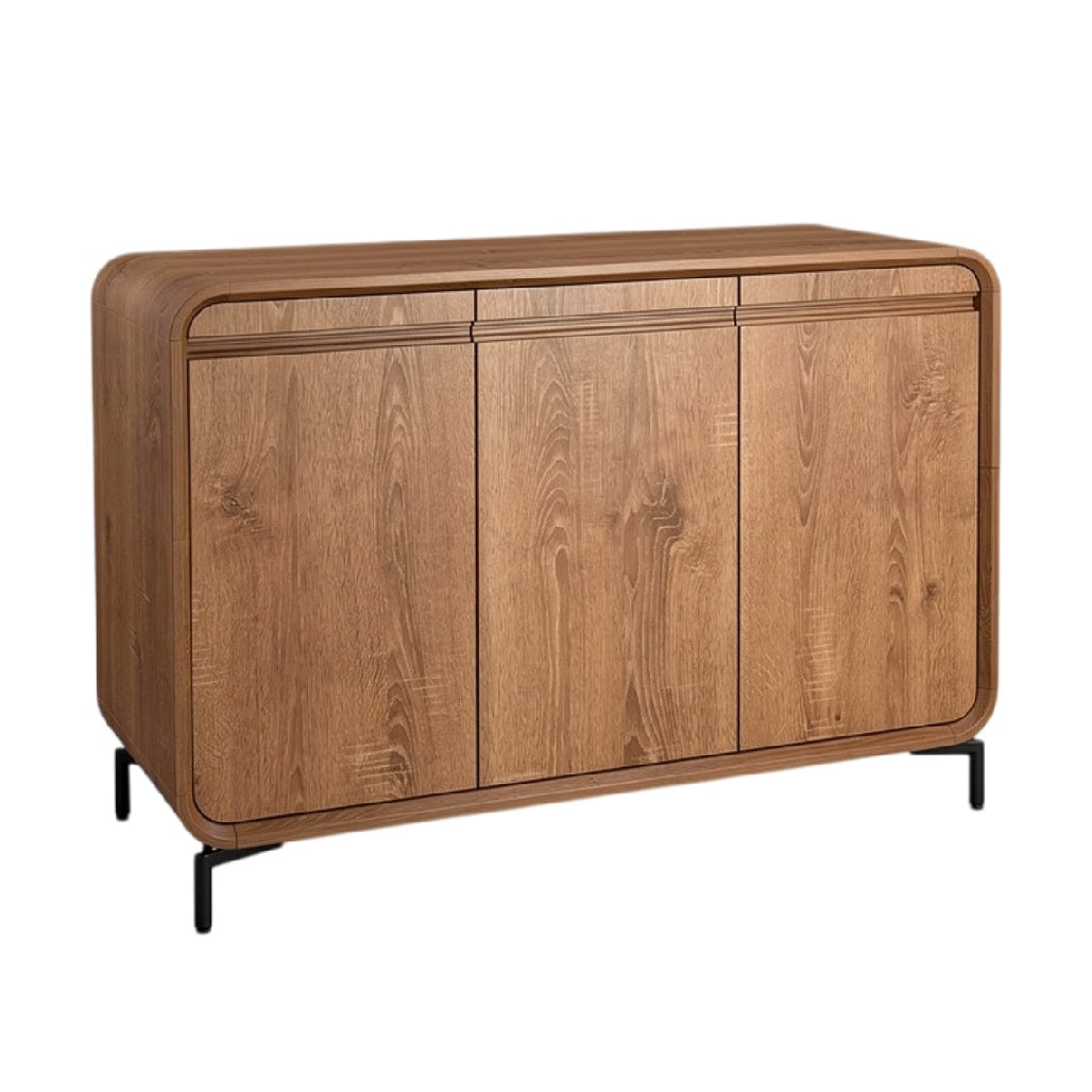 **Titel: Moderne houten kast met metalen poten**